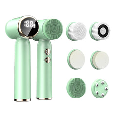 6-In-1 Hot And Cold Facial Cleanser Display Cleansing Brush Ultrasonic Facial Cleanser Pore Cleaning Silicone Beauty Instrument