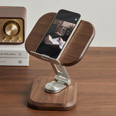Walnut Wood Tablet Stand, Desktop Office Gaming Chicken Eating Adjustable Rotating Fixed Phone Stand, Wooden