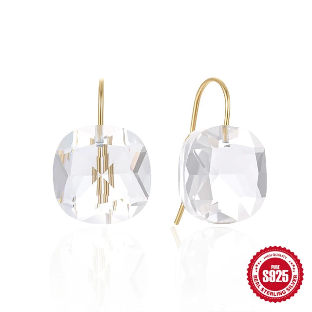 Luxury Crystal Zircon Stud Earrings for Women s925 Sterling Silver Simple Piercing Hook Earrings Exquisite Jewelry Gifts