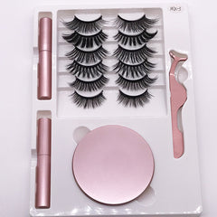 Eight Pairs Of Magnet False Eyelashes With Round Box Mirror Magnetic Iron-Absorbing Stone Eyelashes Magnetic Eyeliner Liquid Eyelashes