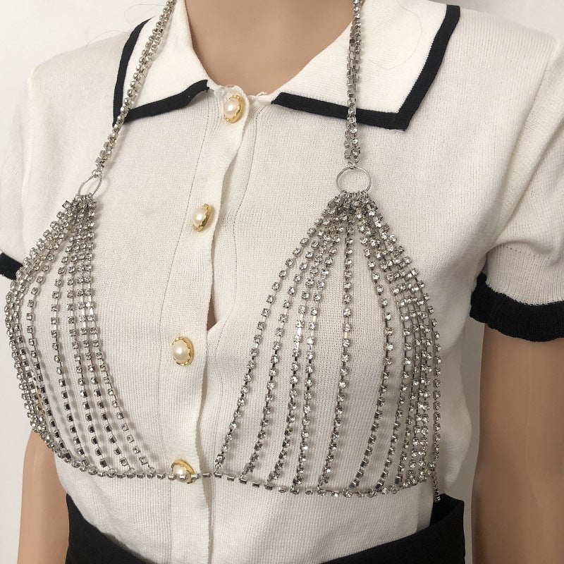 European and American jewelry sexy diamond studded chest chain beach nightclub queen bikini rhinestone chest chain women's body chain