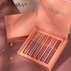 HANDAIYAN 6 Lip Gloss Set Not Easy To Dip Cup Matte Lip Gloss Set Gift Box Liquid Lipstick