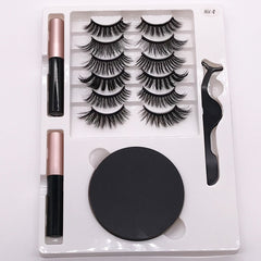Eight Pairs Of Magnet False Eyelashes With Round Box Mirror Magnetic Iron-Absorbing Stone Eyelashes Magnetic Eyeliner Liquid Eyelashes