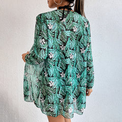 New Swimsuit Sexy Three Piece Printed Bikini Green Leaf Sun Protection Swimsuit