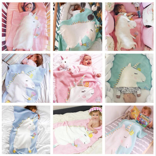 60*120cm Baby Blankets Infant Kids Unicorn animal Soft Warm knit Swaddle Kids Bath Towel Lovely Newborn Baby Bedding Props